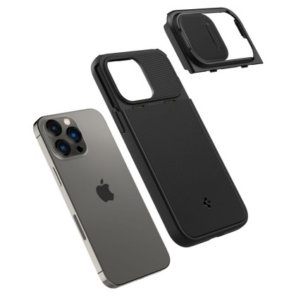 Кейс с капак за камерата за iPhone 14 Pro от Spigen Optik Armor Mag MagSafe - Черен