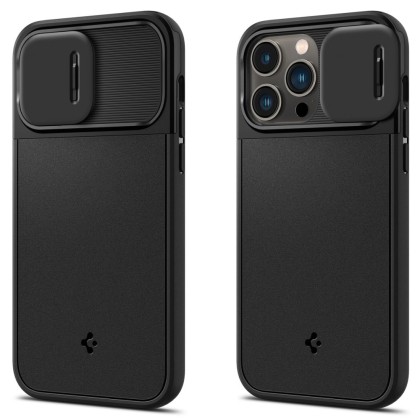Кейс с капак за камерата за iPhone 14 Pro Max от Spigen Optik Armor Mag MagSafe - Черен