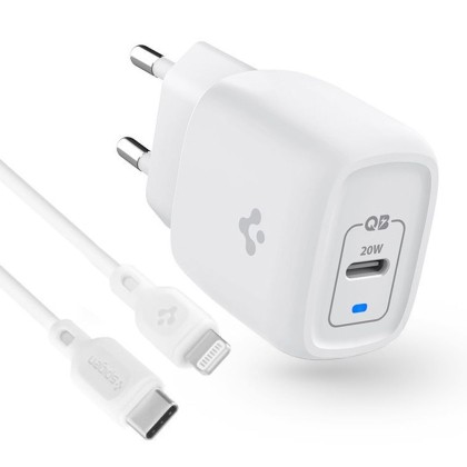 Стенно зарядно с Lightning кабел за Apple iPhone SPIGEN PE2C10CL PD20W - Бял