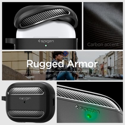 Удароустойчив силиконов калъф за Apple AirPods Pro 1 / 2 от Spigen Rugged Armor - Черен мат