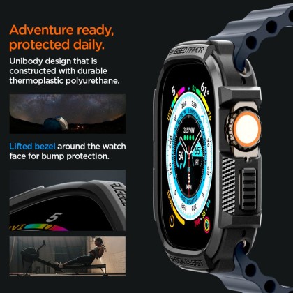 Удароустойчив кейс за Apple Watch Ultra 1/2 (49mm) от Spigen Rugged Armor - Черен