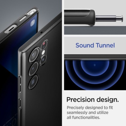 Тънък твърд кейс за Samsung Galaxy S22 Ultra от Spigen Thin Fit - Черен
