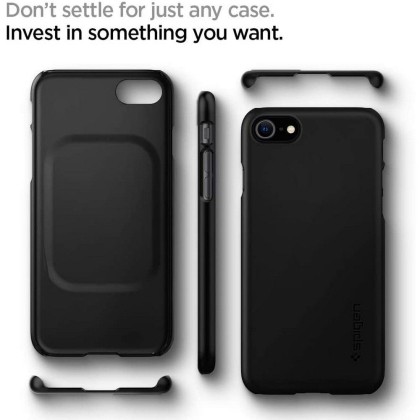 Тънък твърд кейс за iPhone 7 / 8 / SE 2020-2022 от Spigen Thin Fit - Черен