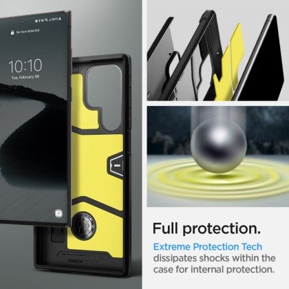 Удароустойчив, твърд кейс за Samsung Galaxy S22 Ultra от Spigen Tough Armor - Черен