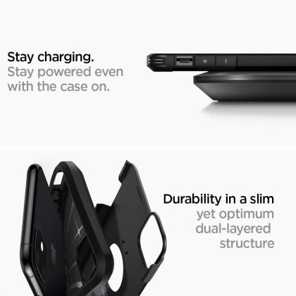 Удароустойчив, твърд кейс за iPhone 11 от Spigen Tough Armor - Черен