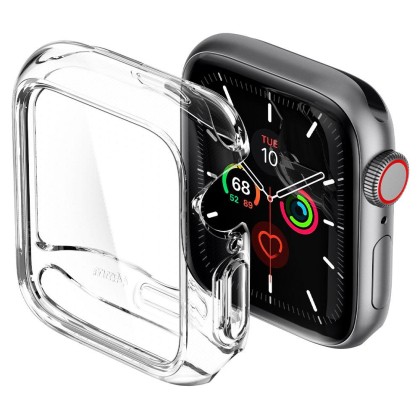 Удароустойчив кейс с протектор за Apple Watch 4 / 5 / 6 / SE (44mm) от Spigen Ultra Hybrid - Crystal Clear 