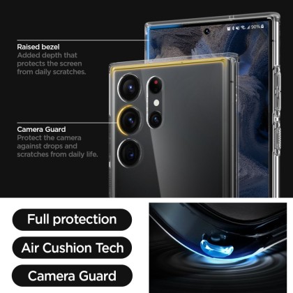 Удароустойчив твърд кейс за Samsung Galaxy S23 Ultra от Spigen Ultra Hybrid - Прозрачен