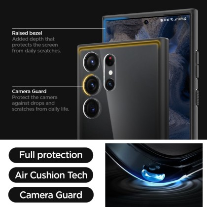 Удароустойчив твърд кейс за Samsung Galaxy S23 Ultra от Spigen Ultra Hybrid - Матово Черно