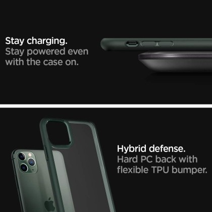 Удароустойчив твърд кейс за iPhone 11 Pro от Spigen Ultra Hybrid - Midnight Green