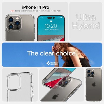 Удароустойчив твърд кейс за iPhone 14 Pro от Spigen Ultra Hybrid - Frost Clear