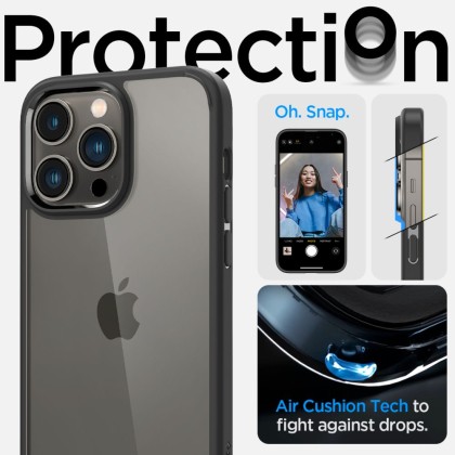 Удароустойчив твърд кейс за iPhone 14 Pro от Spigen Ultra Hybrid - Матово Черно