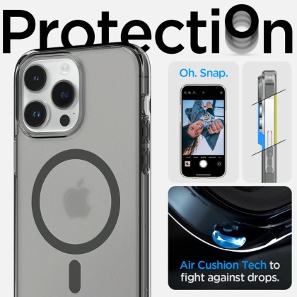 Удароустойчив кейс с MagSafe пръстен за iPhone 14 Pro от Spigen Ultra Hybrid Mag - Frost Black -----