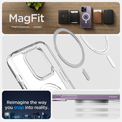 Удароустойчив кейс с MagSafe пръстен за iPhone 14 Pro от Spigen Ultra Hybrid Mag - Frost Clear