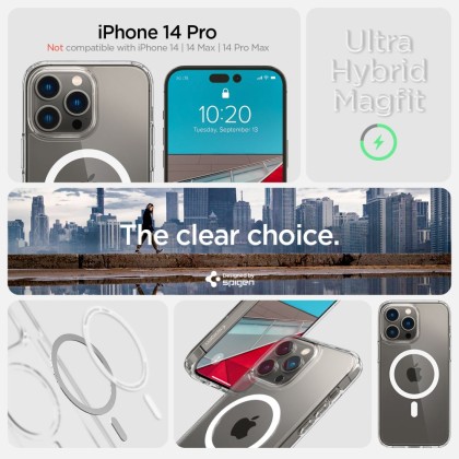 Удароустойчив кейс с MagSafe пръстен за iPhone 14 Pro от Spigen Ultra Hybrid Mag - Бял