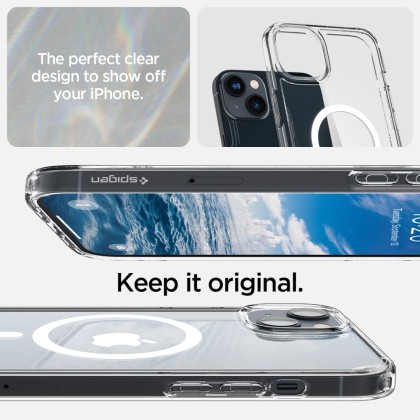 Удароустойчив кейс с MagSafe пръстен за iPhone 14 от Spigen Ultra Hybrid Mag - Бял