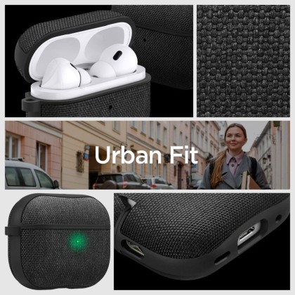 Твърд, текстилен калъф за Apple AirPods Pro 1/2 от Spigen Urban Fit - Черен
