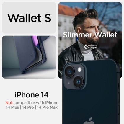 Кожен тефтер за iPhone 14 от Spigen Wallet 