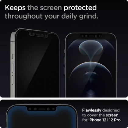 2 броя стъклени протектори за дисплей на iPhone 12 / 12 Pro от Spigen Glas.TR 