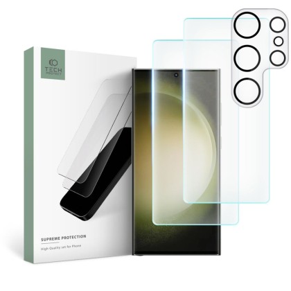 2 броя протектори за дисплей и протектор за камера на Samsung Galaxy S23 Ultra от Tech-Protect Supreme Set 