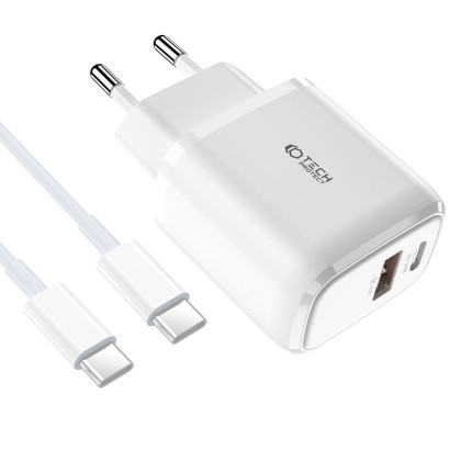 Комплект зарядно и кабел с USB-C за IOS и Android от Tech-Protect C20W - Бял