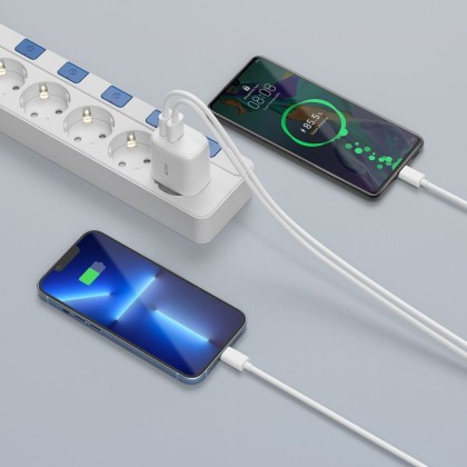 Комплект зарядно и кабел с USB-C за IOS и Android от Tech-Protect C20W - Бял