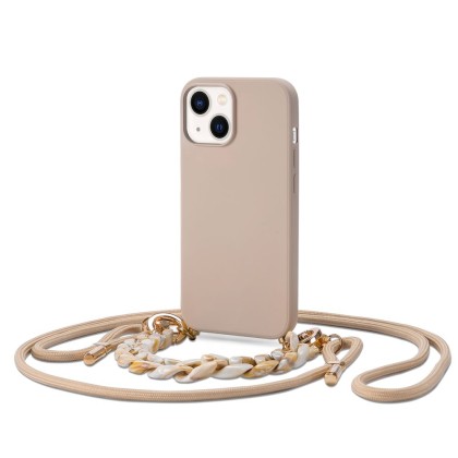 Силиконов калъф с връзка за iPhone 14 Plus от Tech-Protect Icon Chain - Бежов