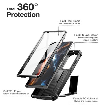 360 градусов калъф за Samsung Galaxy S23 Ultra от Tech-Protect Kevlar Pro - Черен
