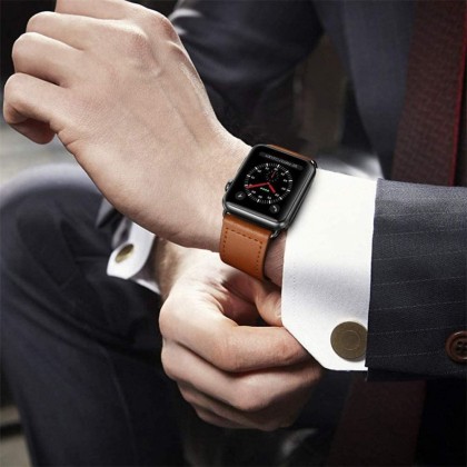Кожена каишка за Apple Watch 4/5/6/7/8/SE (40/41 mm) от Tech-Protect Leatherfit - Кафяв