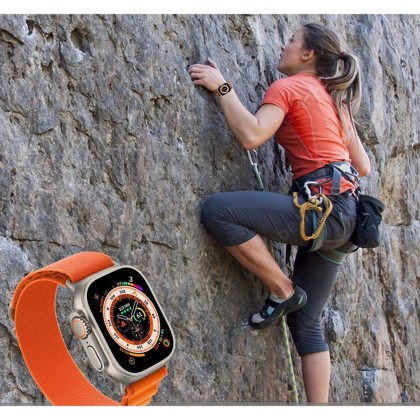 Текстилна каишка за Apple Watch 4/5/6/7/8/9/SE/ Ultra (42/44/45/49 mm) от Tech-Protect Nylon Pro - Черен / Оранжев
