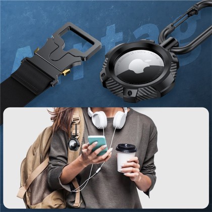 Калъф с карабинер за Apple AirTag от Tech Protect Tpucarbon - Черен