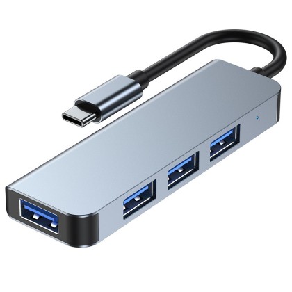 Адаптер 4 в 1 за лаптопи с USB Type - C вход от Tech Protect V1 HUB 4 in 1 - Сив