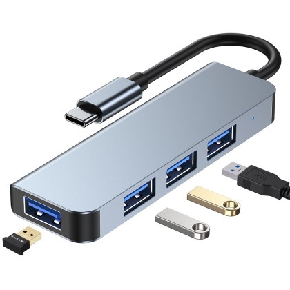 Адаптер 4 в 1 за лаптопи с USB Type - C вход от Tech Protect V1 HUB 4 in 1 - Сив
