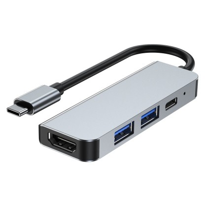Адаптер 4 в 1 за лаптопи с USB Type-C вход от Tech-Protect V5-HUB Adapter 4 in 1 - сив