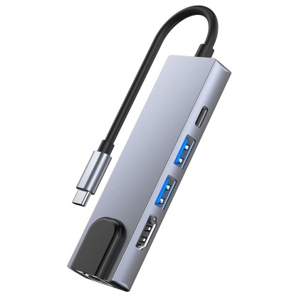 Адаптер 5 в 1 за лаптопи с USB Type-C вход от Tech-Protect V3-HUB Adapter 5 in 1 - сив 