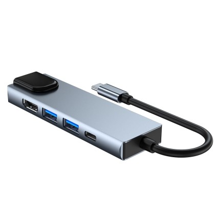 Адаптер 5 в 1 за лаптопи с USB Type-C вход от Tech-Protect V3-HUB Adapter 5 in 1 - сив 