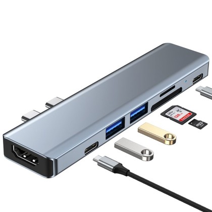 Адаптер 7 в 1 за лаптопи с USB Type-C вход от Tech-Protect V5-HUB Adapter 7 in 1 - сив 