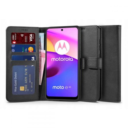 Кожен тефтер за Motorola Moto E20 / E30 / E40 от Tech-Protect Wallet - Черен