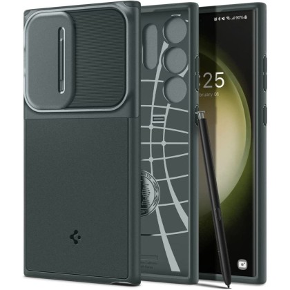 Кейс с капак за камерата за Samsung Galaxy S23 Ultra от Spigen Optik Armor - Abyss Green