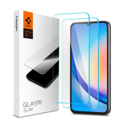 2 броя стъклени протектори за дисплей на Samsung Galaxy A34 5G от Spigen Glass Tr. Slim - Прозрачни