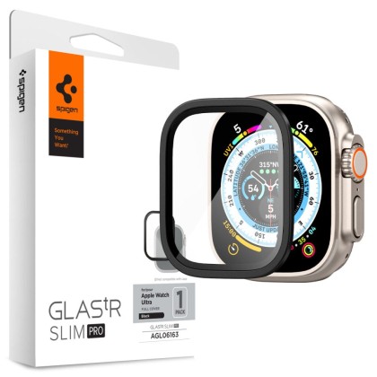 Стъклен протектор с рамка за Apple Watch Ultra 1/2 (49mm) от Spigen Glas.TR Slim Pro - Черен