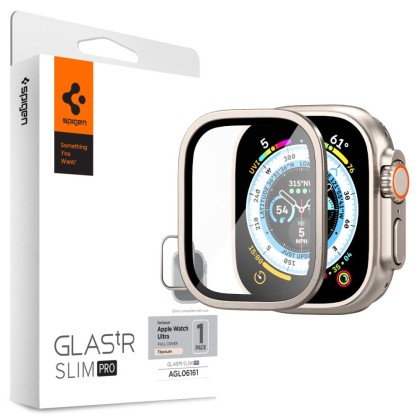 Стъклен протектор с рамка за Apple Watch Ultra 1/2 (49mm) от Spigen Glas.TR Slim Pro - Titanium