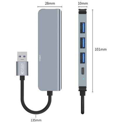 Адаптер 5 в 1 за лаптопи с USB-A вход от Tech Protect V0-HUB Adapter 5 in 1 - Сив
