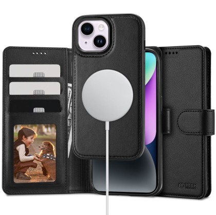 Кожен тефтер с MagSafe за iPhone 14 от Tech-Protect Wallet MagSafe - Черен