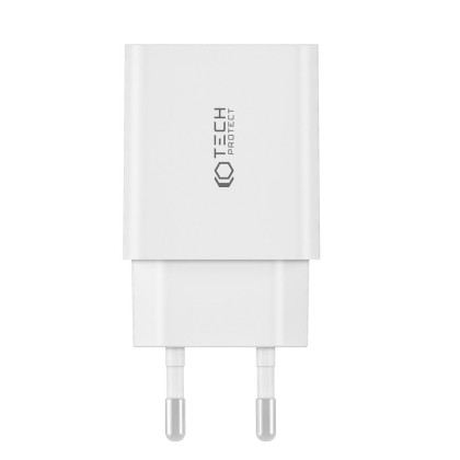 Мрежово зарядно устройство с 2 порта от Tech-Protect NC30W Power Delivery и Quick Charge 3.0 - Черно