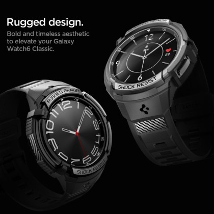 Удароустойчив кейс с каишка за Samsung Galaxy Watch 6 classic (43mm) от Spigen Rugged Armor Pro - Черен