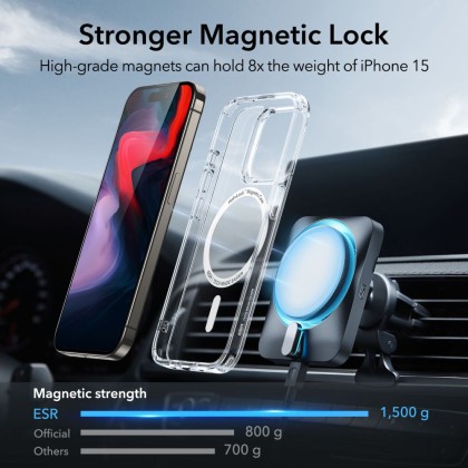 Удароустойчив кейс с MagSafe за iPhone 15 Pro от ESR CH Halolock - Прозрачен