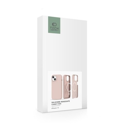 Твърд силиконов кейс с MagSafe за iPhone 15 от Tech-Protect Silicone - Candy Pink