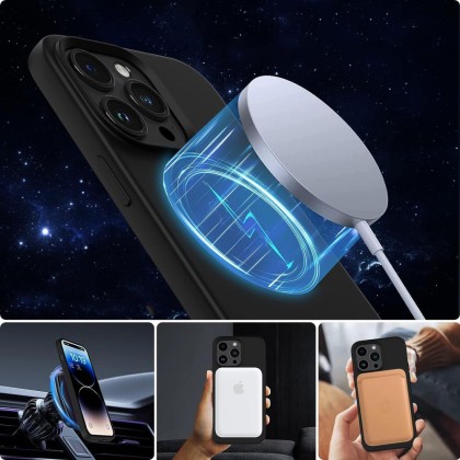 Твърд силиконов кейс с MagSafe за iPhone 14 Pro от Tech-Protect Silicone - Матово черно