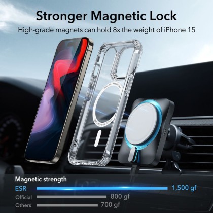 Удароустойчив кейс с MagSafe за iPhone 15 Pro от ESR Air Armor Halolock - Прозрачен