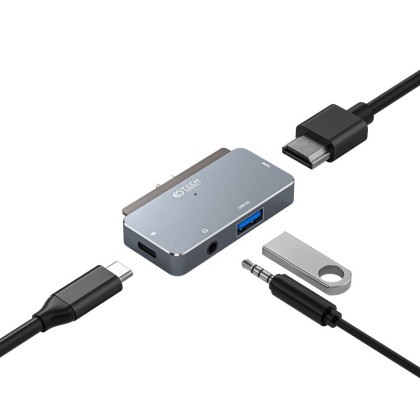 Адаптер 4 в 1 с USB-C от Tech Protect V6-HUB - Сив